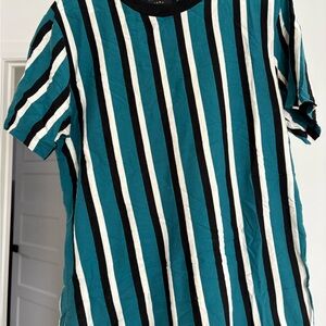 Zara Teal and Black Striped Top